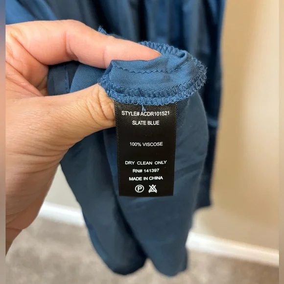 ASTR the Label Enola Satin Smocked Blue Midi Dress Wedding Bridal Baby Shower - Picture 6 of 6